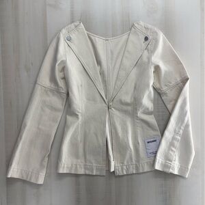WEEKDAY womens khaki canvas blouse top S white tan sexy blazer